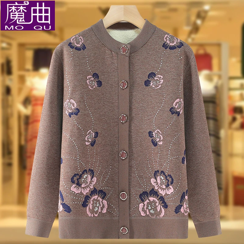 老年毛衣外套加绒加厚秋冬奶奶装保暖衣妈妈保暖内衣老人衣服太太