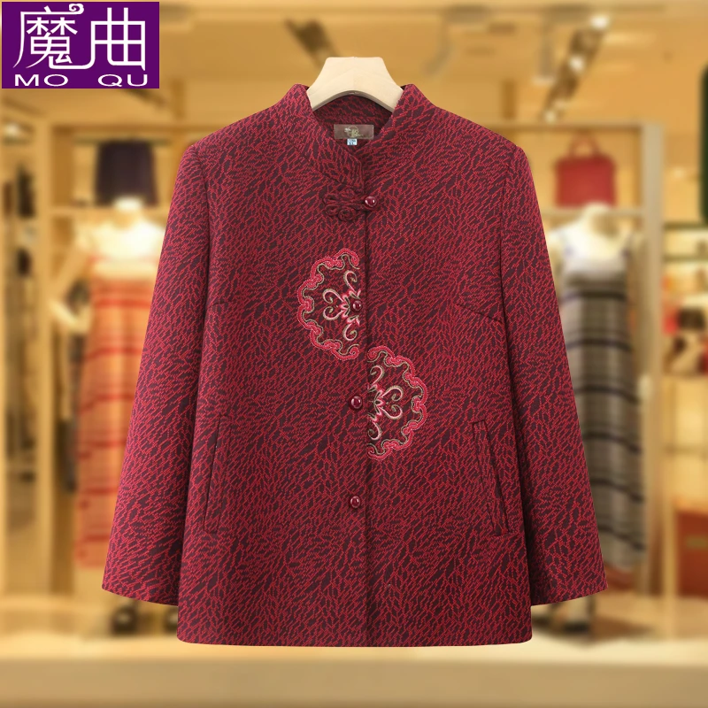 奶奶春秋装外套女中老年秋装婚宴上衣老太太唐装毛呢老人生日衣服