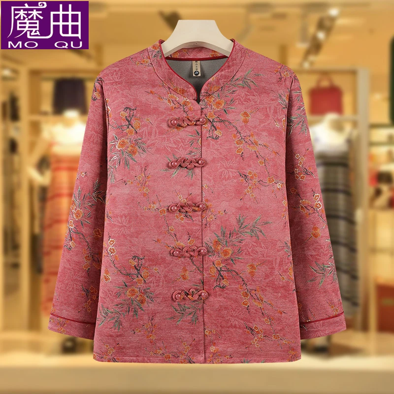 奶奶秋装衬衫中老年人女休闲长袖衬衣妈妈外套老太太春秋唐装上衣