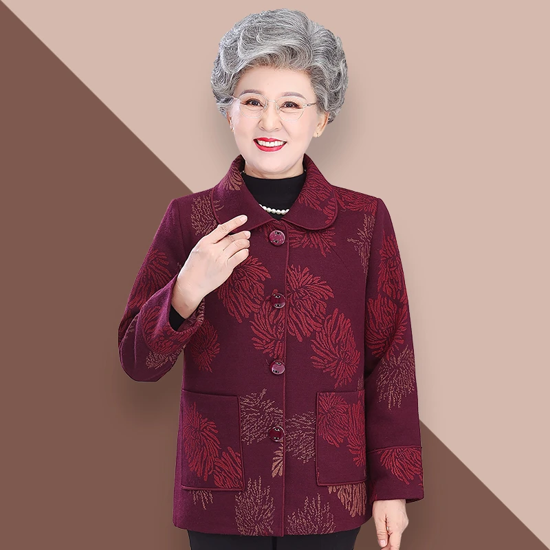 老年人春装女外套奶奶装新款老太太衣服60岁70妈妈装春秋翻领上衣