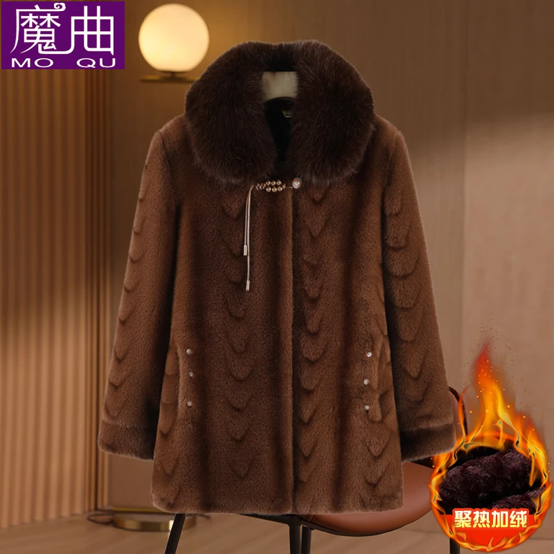 奶奶装秋冬加绒加厚外洋气不显老妈妈装冬装水貂绒大衣老太太衣服