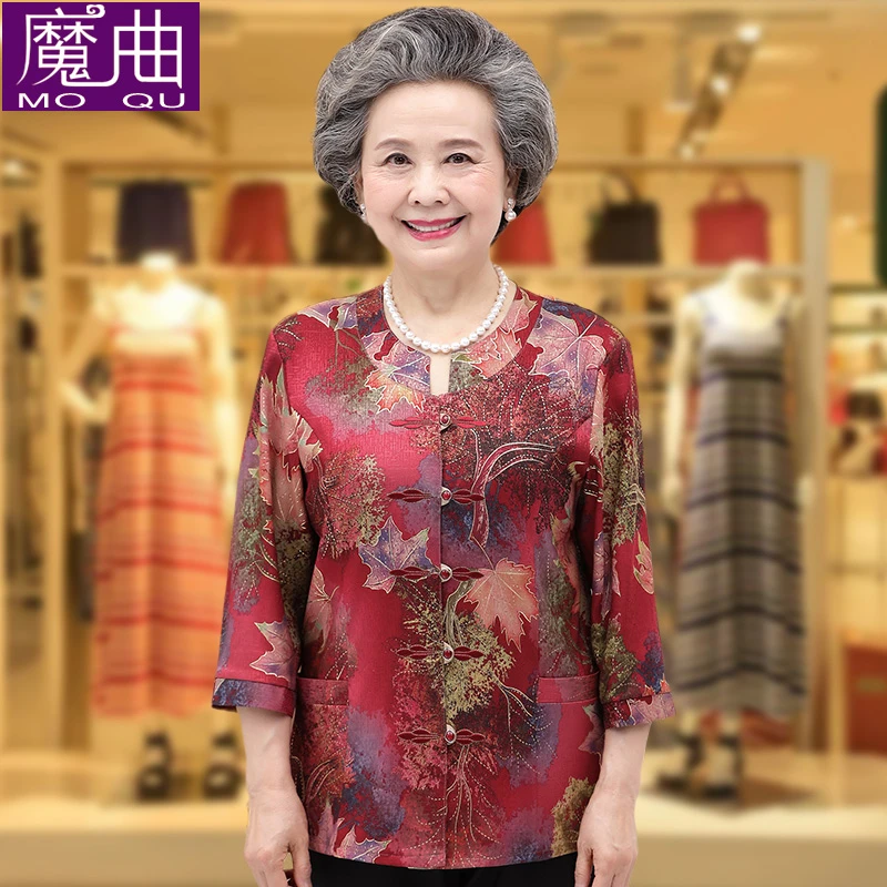 夏装女妈妈装短袖衬衫中老年人60岁70奶奶春夏薄款老人太太上衣服