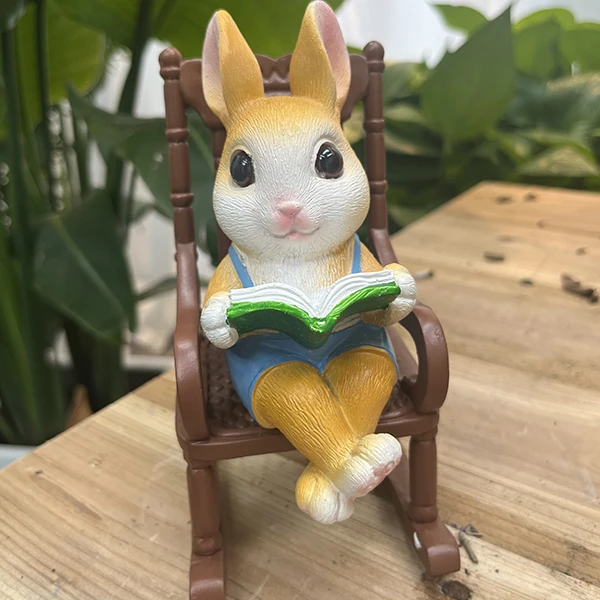 小橙的花园 摇椅看书兔子创意树脂装饰品户外园艺花园摆件