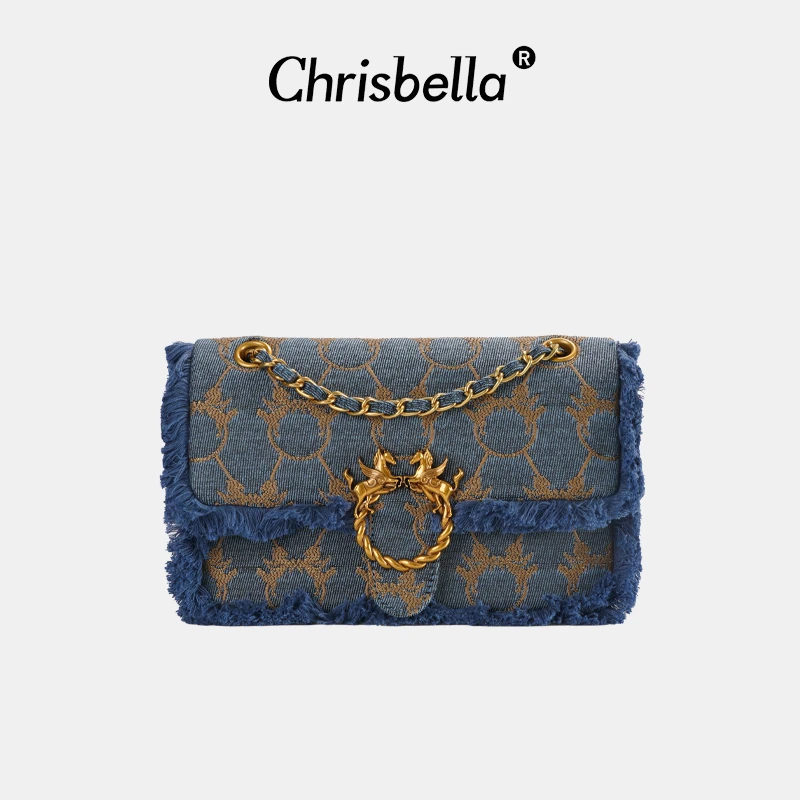 CHRISBELLA小众链条包设计师款牛仔斜挎链条包BE0222090030
