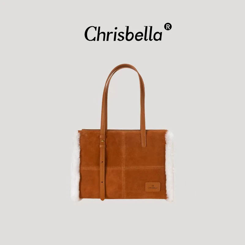 CHRISBELLA新款手提大容量通勤休闲毛绒单肩托特包