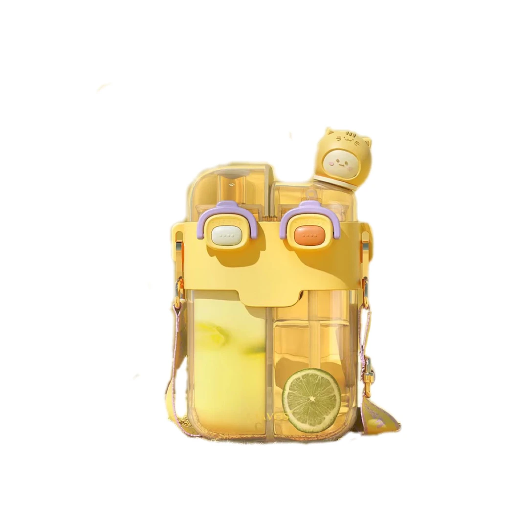 水杯 可爱大容量 PC杯 斜挎 吸管杯女孩双饮杯大肚杯水壶创意学生