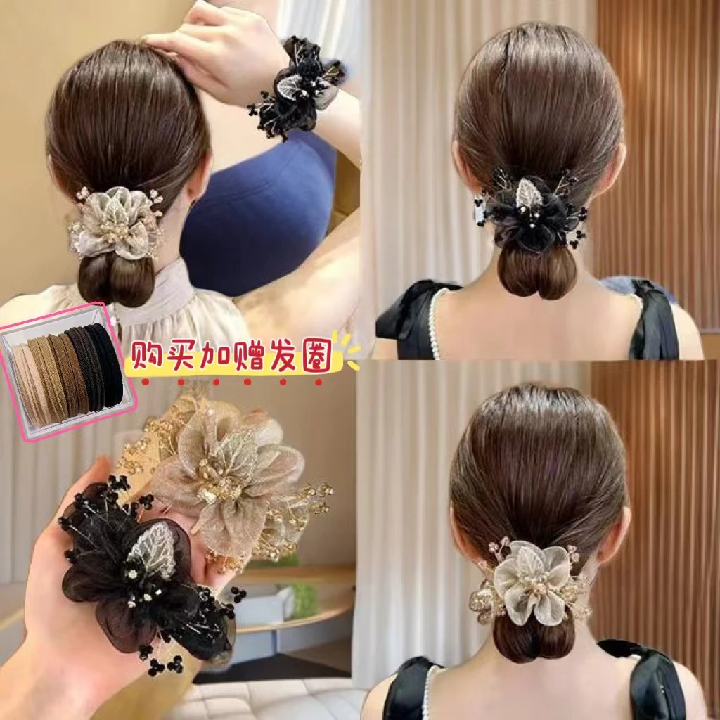 【两件套】满天星欧根纱大肠发圈女高级感发绳盘发丸子头头花头饰