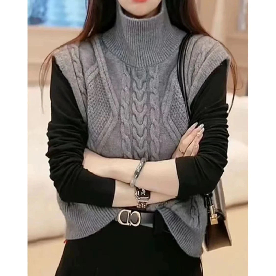 双面外穿纯色开衫马甲女复古高领毛衣背心外套洋气百搭秋冬针织衫