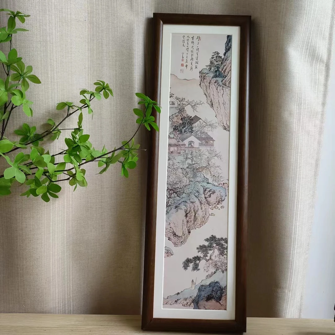 【650】20*70山色蒸云图纯实木框茶室客厅家居装饰挂墙画