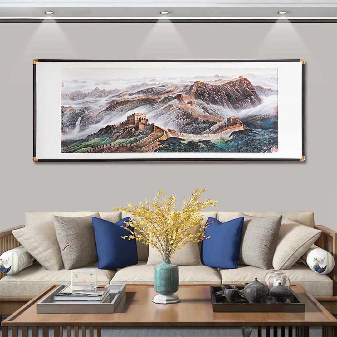 【仿铜角386】220*80长城图纯实木框客厅书房新中式装饰国画