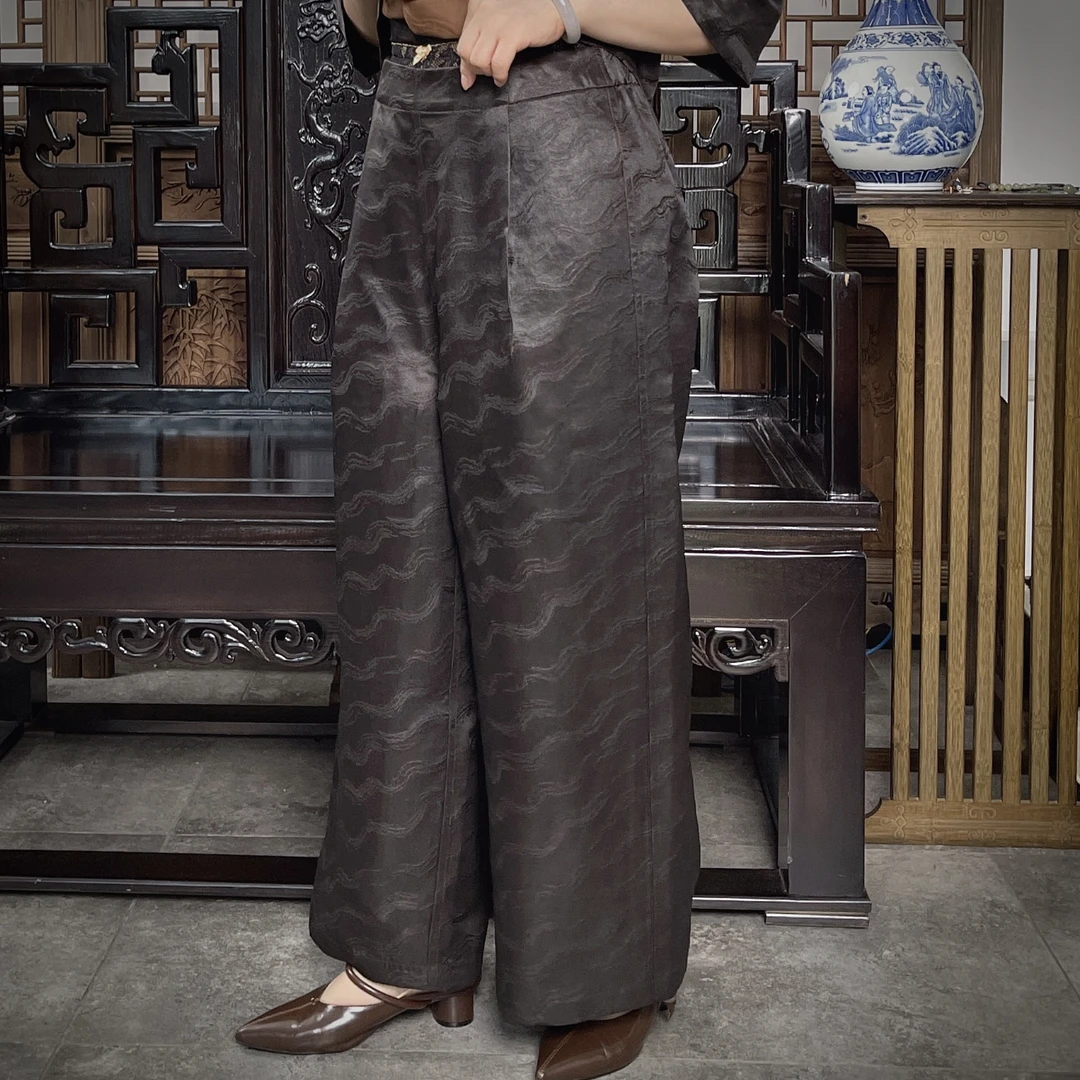 祥安姿服饰L 水波纹重缎双面穿直筒裤 G523216K