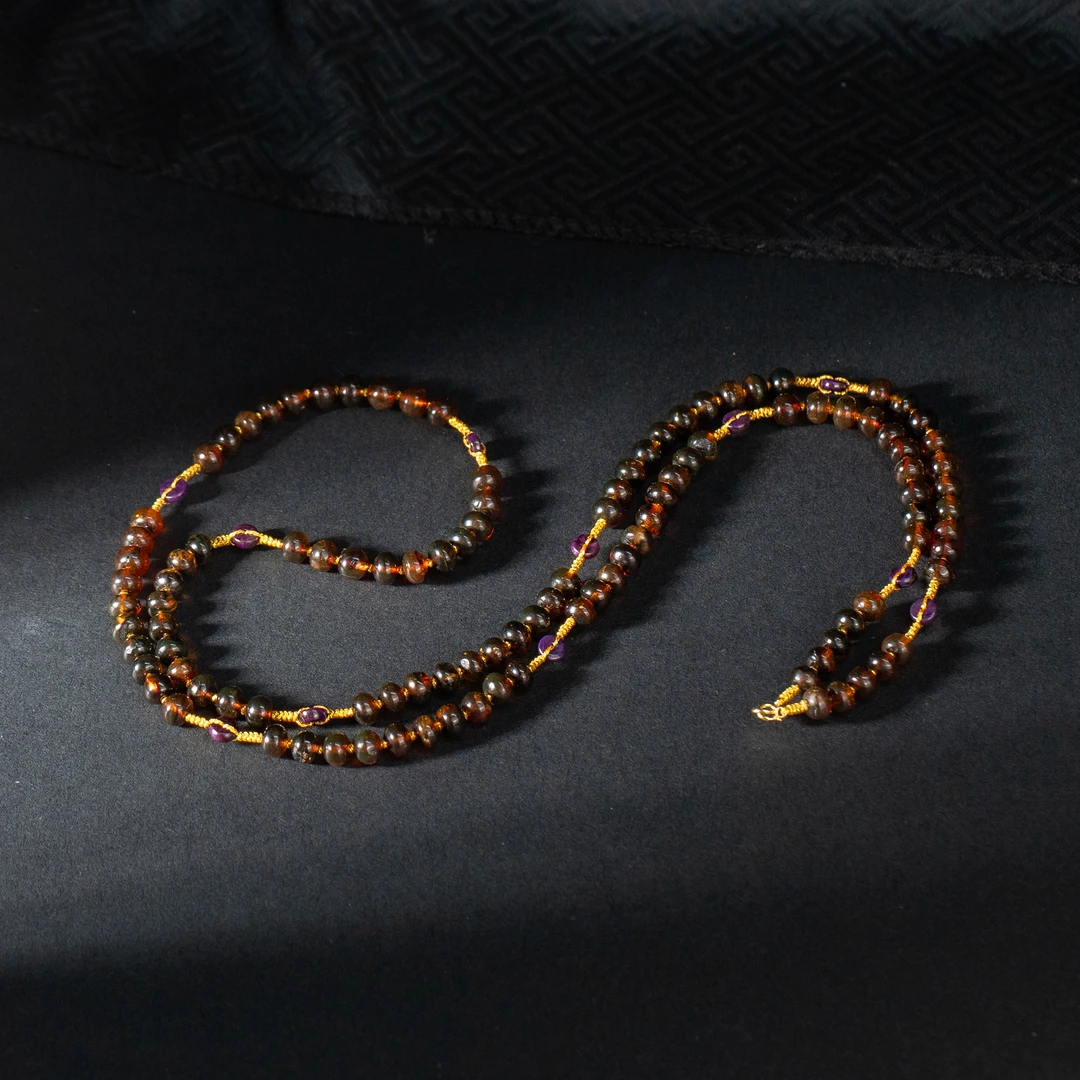 世间臻宝-18K金抚顺血翳腰链/长80cm/6mm+-/多样性发/P4671