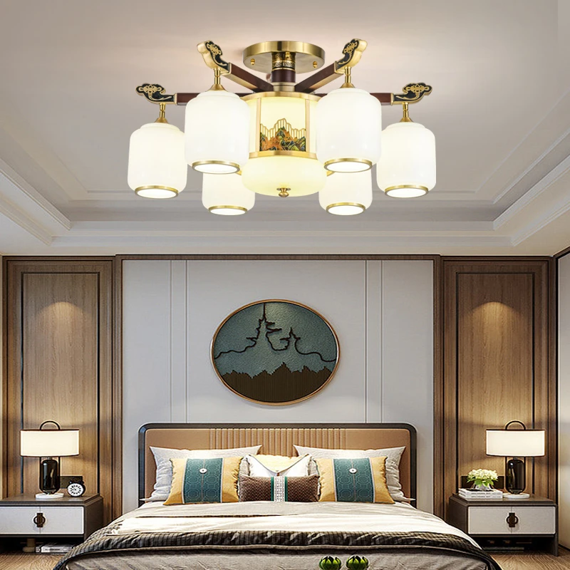 新款客厅家用大气禅意酒店吊灯新中式沙比利实木茶室餐厅别墅卧室