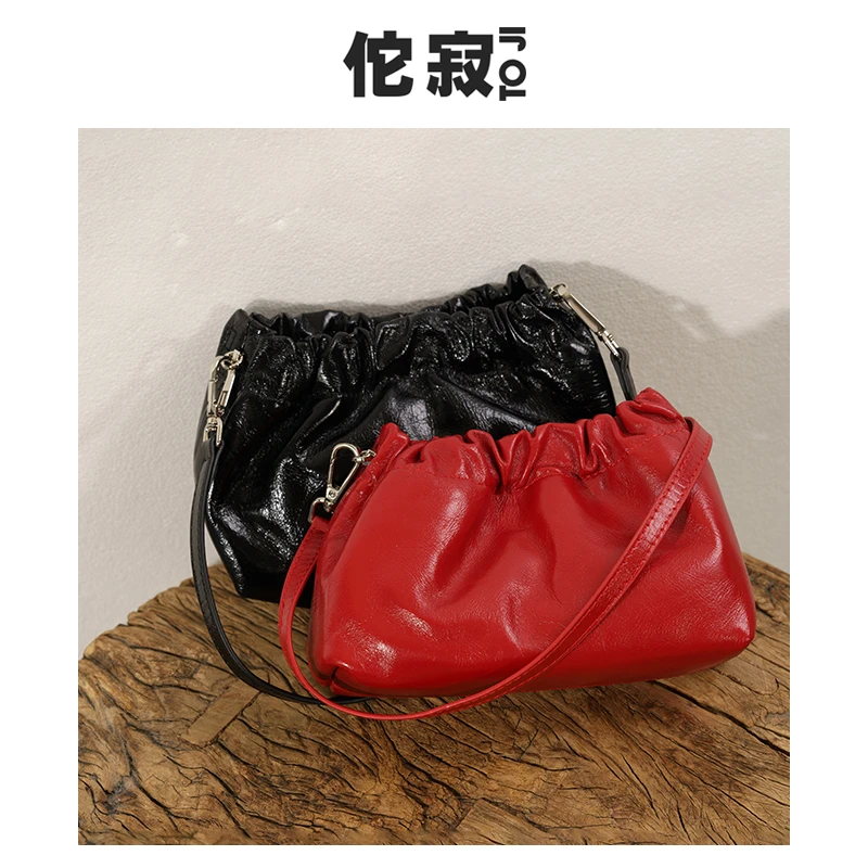 佗寂时尚百搭轻奢油蜡牛皮单肩包包设计师款腋下手提小众TLM4Q771
