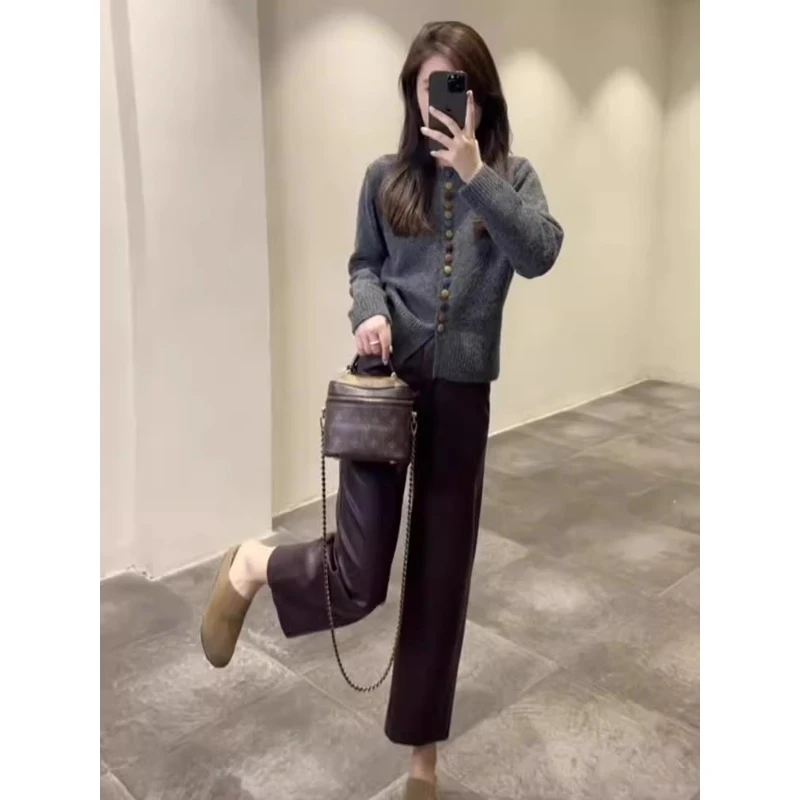 入秋搭配一整套气质女神范高级感时尚洋气韩系灰色针织休闲套装裤