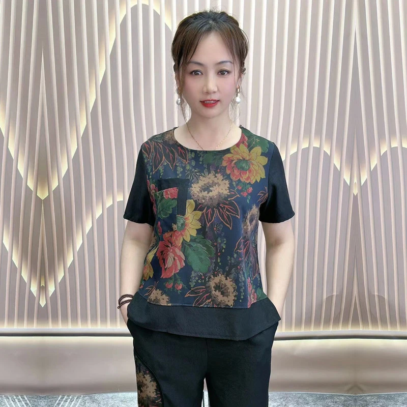 新款奶奶套装女中老年人夏季两件套妈妈装短袖老太太新款衣服
