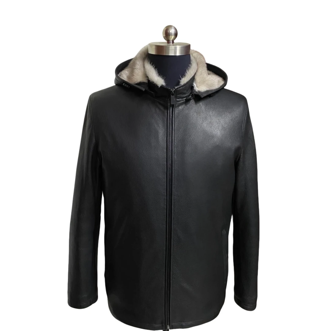 男士鹿皮银蓝水貂内胆帽可拆卸冬季款