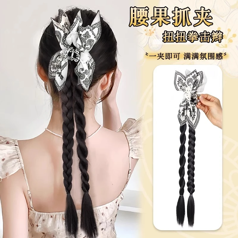 假发辫子女新中式夏日清新腰果妞妞拳击辫抓夹款仿真发假发辫马尾