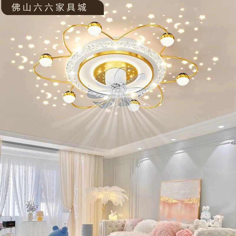 客厅吸顶灯北欧现代简约风扇卧室灯创意个性花型旋转摇头电扇灯具