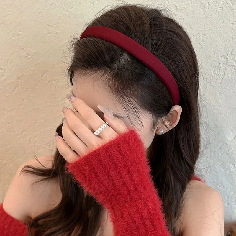 红色细发箍女复古压发洗脸头箍发捆发饰显脸小红色高颅外出顶发箍