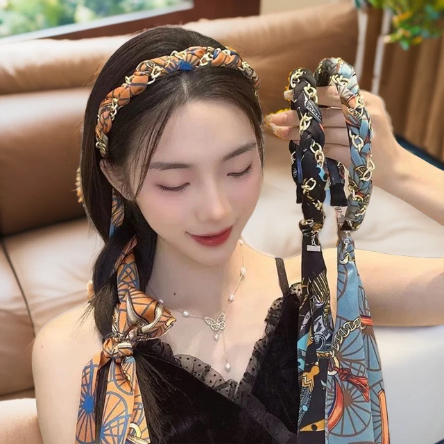 夏季链条网红发箍宫廷缎面布艺时尚压发卡超仙头箍绑发一体系编发