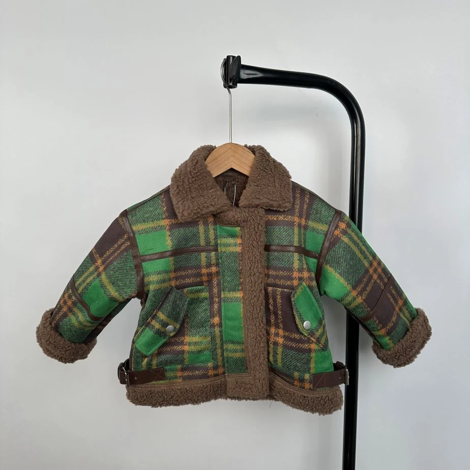 秋冬新款格子拼色皮毛一体夹克  0238