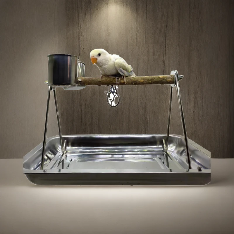 （养宠装备）鹦鹉花椒木站杆不锈钢桌面互动训练架