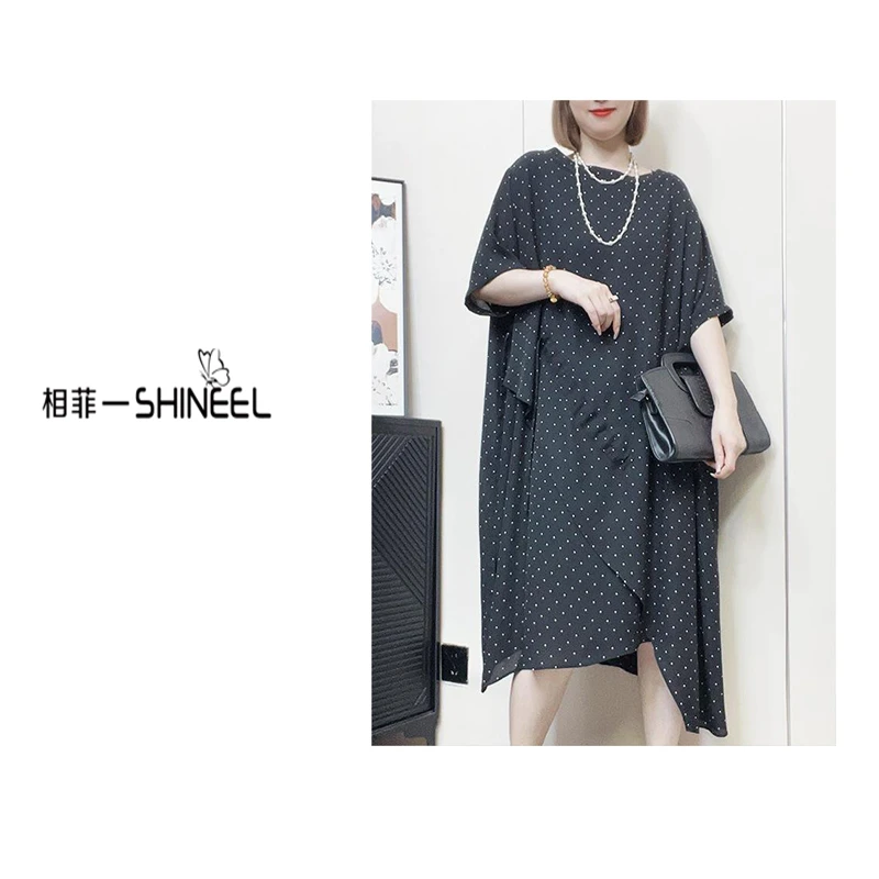 相菲一2024春夏超显瘦连衣裙时尚气质宽松休闲百搭印花波点圆领女