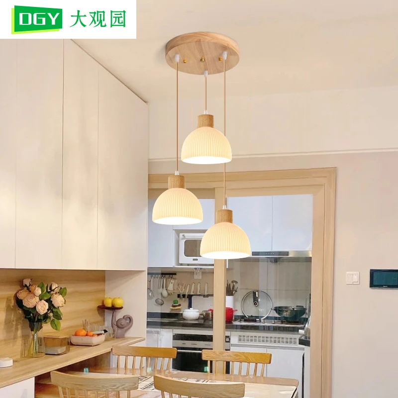 大观园新款餐厅吊灯现代简约原木风家用护眼餐桌饭厅餐餐厅灯吊灯