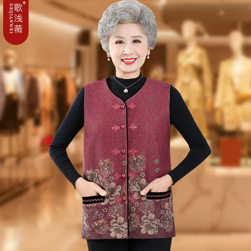 中老年人秋装女马甲妈妈薄款唐装马夹奶奶背心70岁老太太春秋上衣