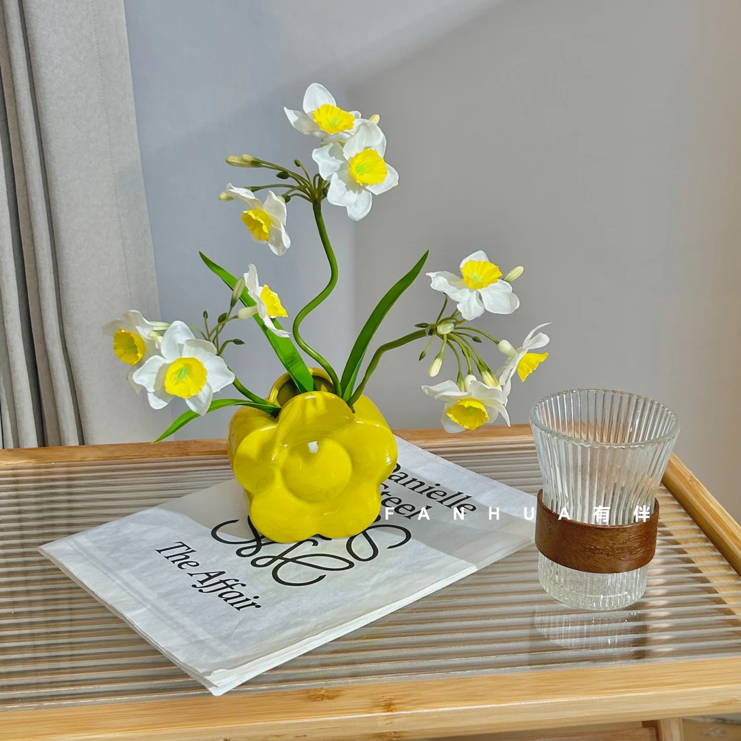 水仙花仿真花摆设ins风花束小清新客厅餐桌家居装饰花艺陶瓷摆件