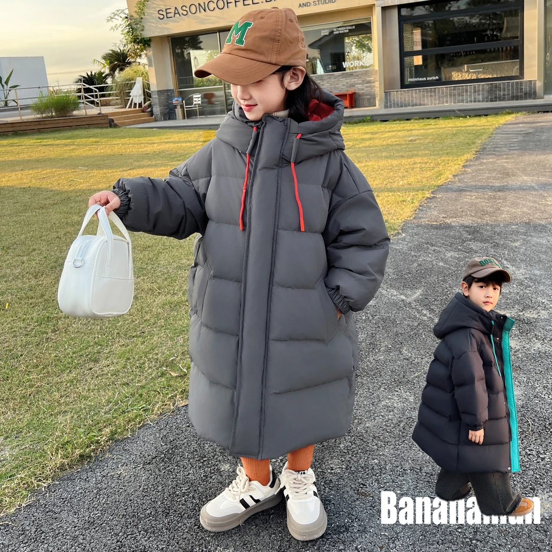 【富士山】极寒男女童中长款过膝连帽洋气羽绒服白鸭绒外套YQDW1008
