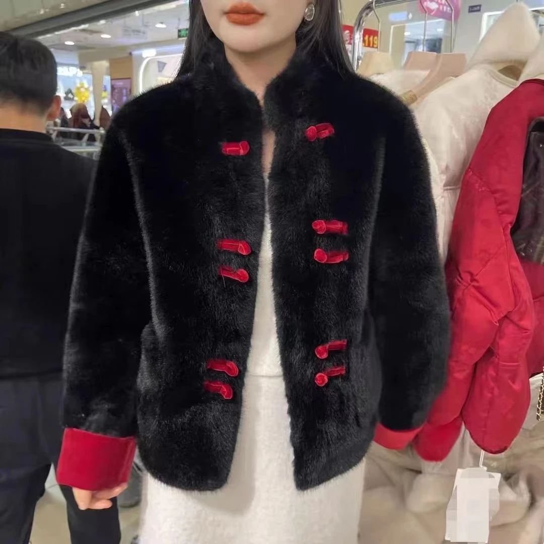 【实拍质量】2023新款国风短外套气质短款时尚女士宽松3扣加厚毛绒