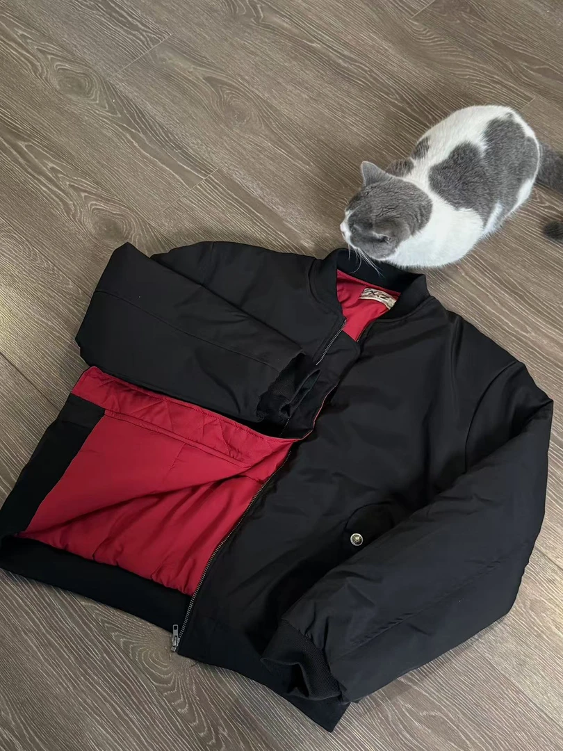 （懒猪）红内黑外冬季bomber夹克加厚 小猫都爱中性风