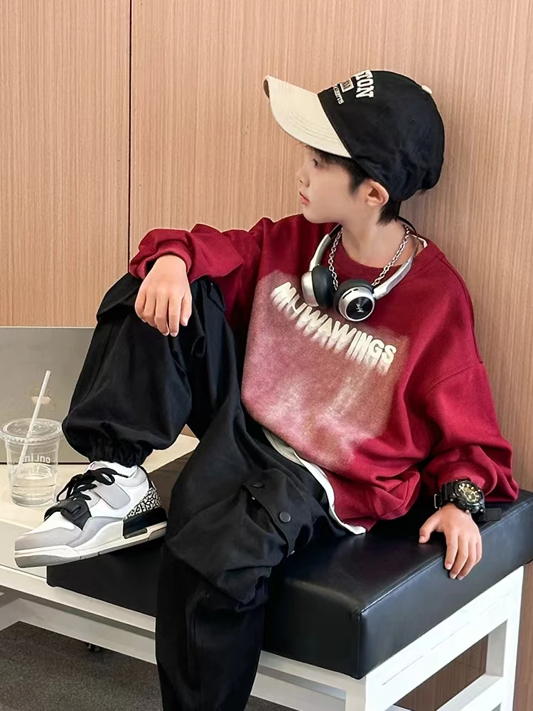 青少年字母双色卫衣