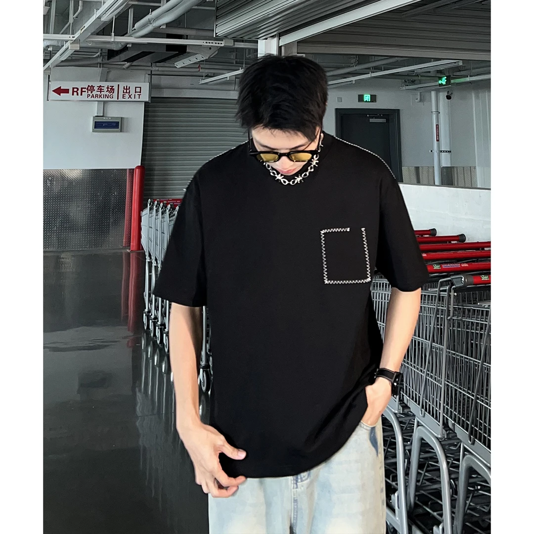 重磅短袖t恤男夏季潮牌印花美式潮流休闲宽松高街五分袖DS00618