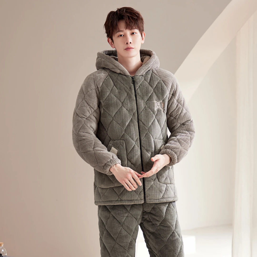 高档男士P-3228三层夹棉加厚可外穿家居服