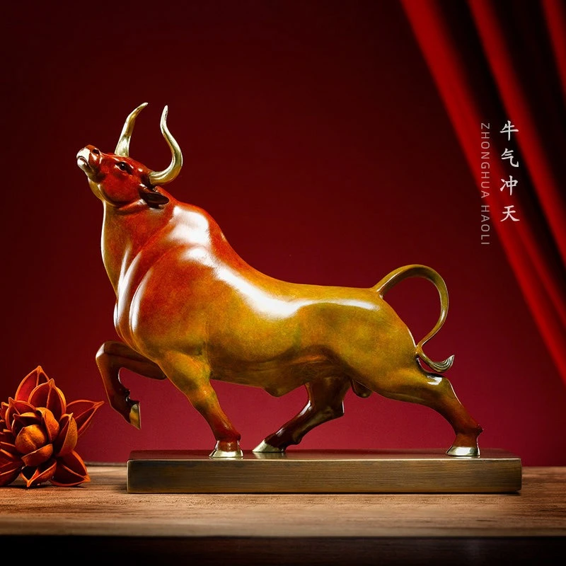 康聚如彩铜牛摆件抬头牛开业礼品家居办公高档大号个性雕刻