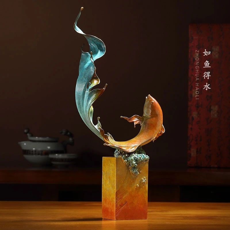 康聚如黄铜鱼摆件装饰工艺品摆件家居乔迁新居送礼个性创意礼品