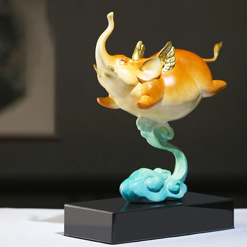 康聚如大象飞象摆件彩铜乔迁礼物客厅酒柜装饰办公室开业定制刻字