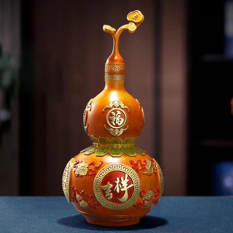 康聚如黄铜八宝如意葫芦摆件珐琅彩古典开口空心工艺品新中式