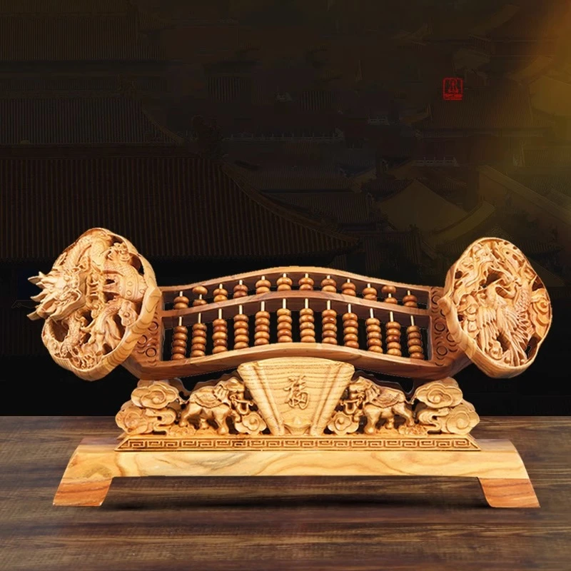 康聚如桃木如意算盘实木工艺品摆件龙凤木雕创意客厅室内创意装饰