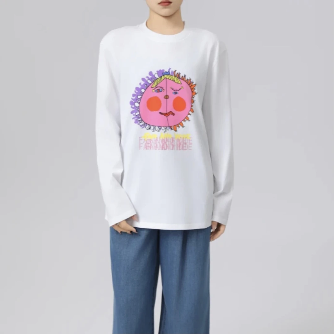 AMASS/阿玛施春季新款抽象艺术风长袖松弛感涂鸦T恤上衣5300890