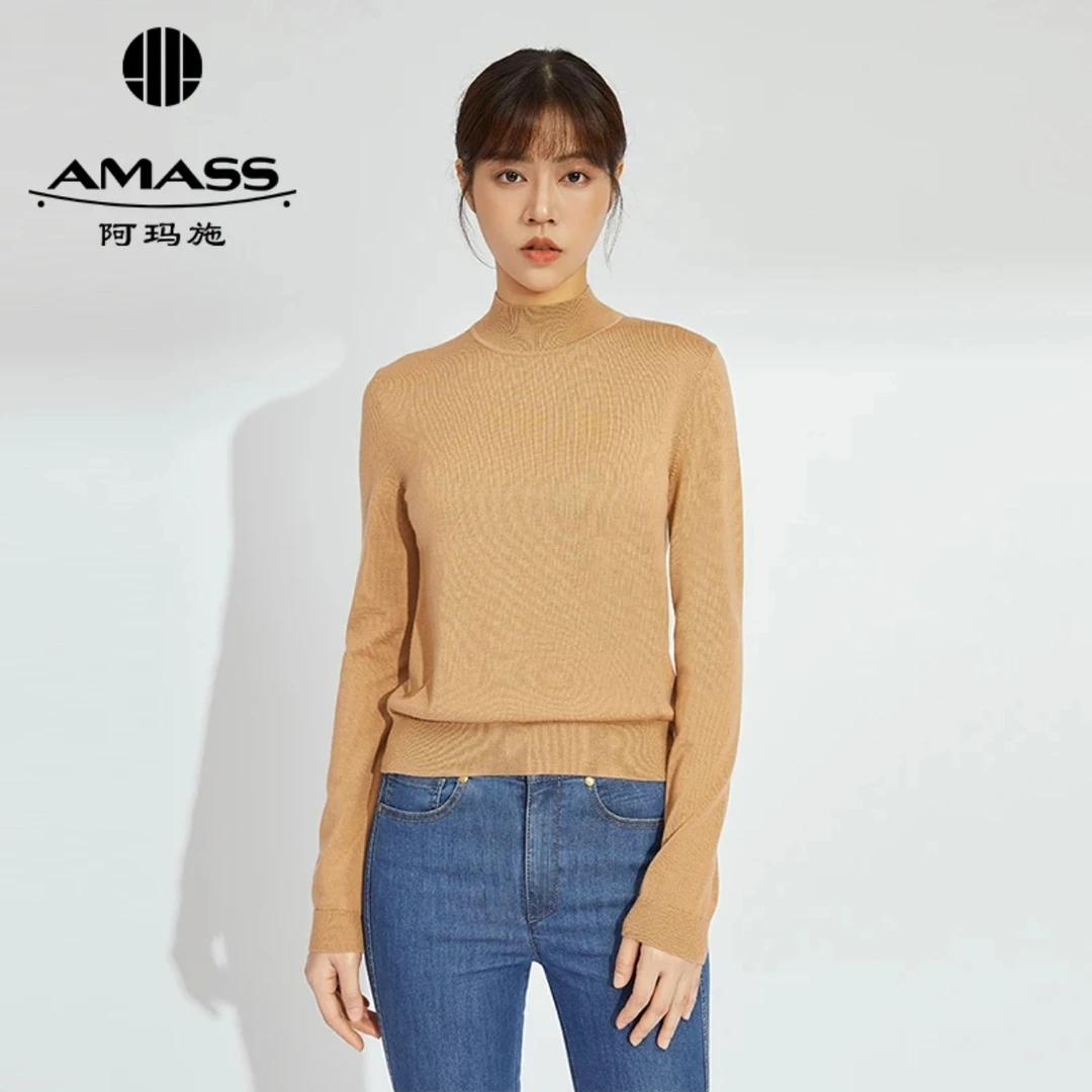 AMASS/阿玛施气质简约素面针织衫时尚百搭烟管领羊毛衫5399404