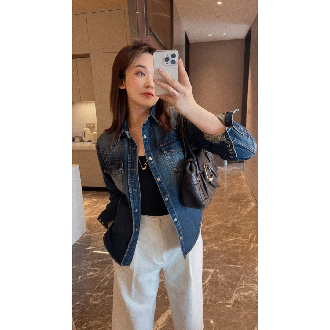 OSENSO“罗勒清晨”休闲显瘦长袖复古蓝牛仔衬衫女款外穿CS230134