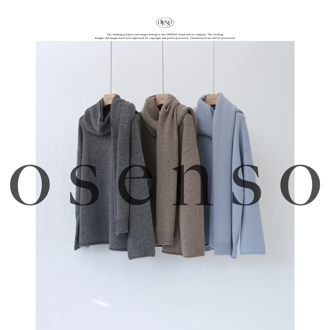 OSENSO"无星之夜"秋冬百搭气质牦牛绒毛衣+围巾ZZ240986
