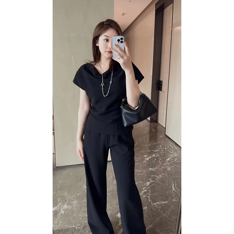 OSENSO“左岸慢调”夏季薄款显瘦垂坠感醋酸西装阔腿裤子女TZ230370