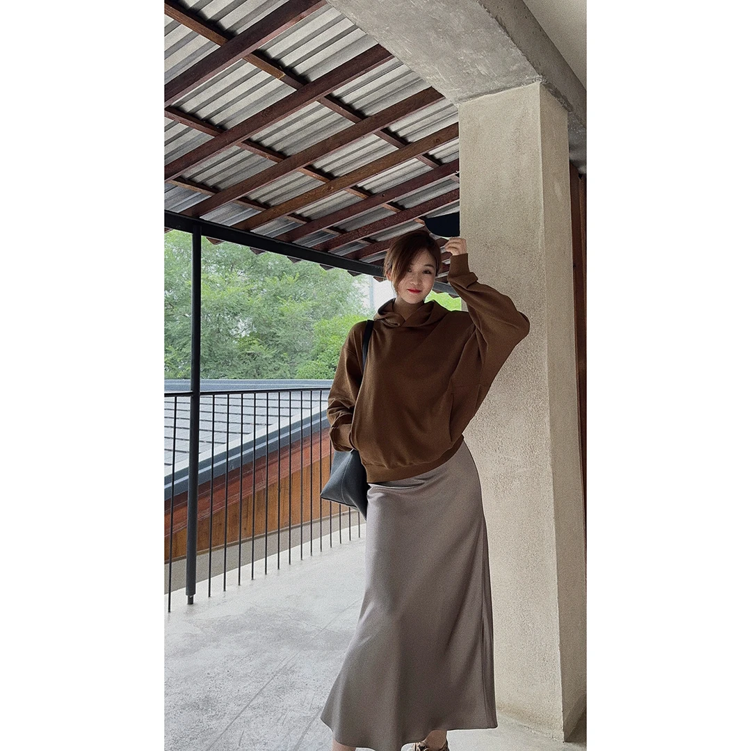 OSENSO“日光岛屿"早秋气质长袖设计师通勤设计感连帽卫衣WT230702