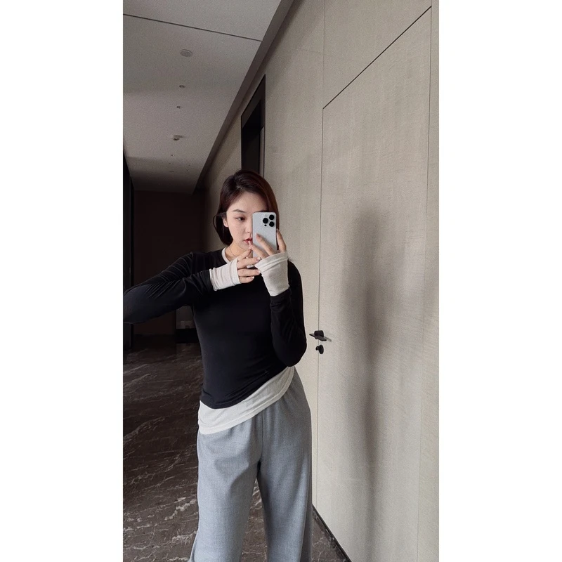 OSENSO“山野情书”早秋时尚休闲小众设计撞色假两件针织衫TX230885