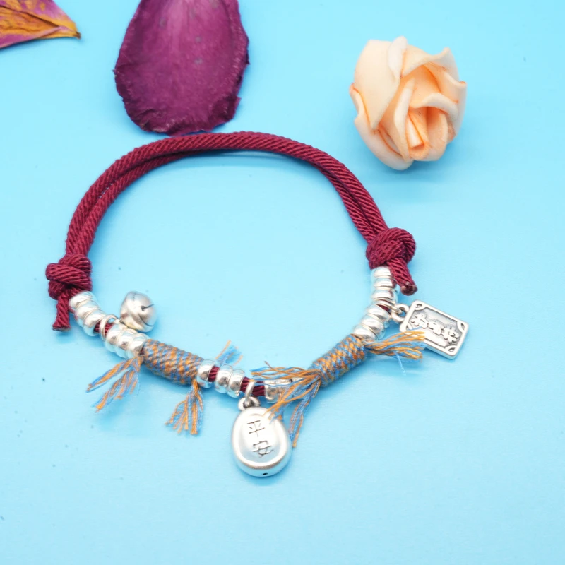 足银手链 云银雪山  YHD79【安铃手串】足银999转运编织铃铛手串